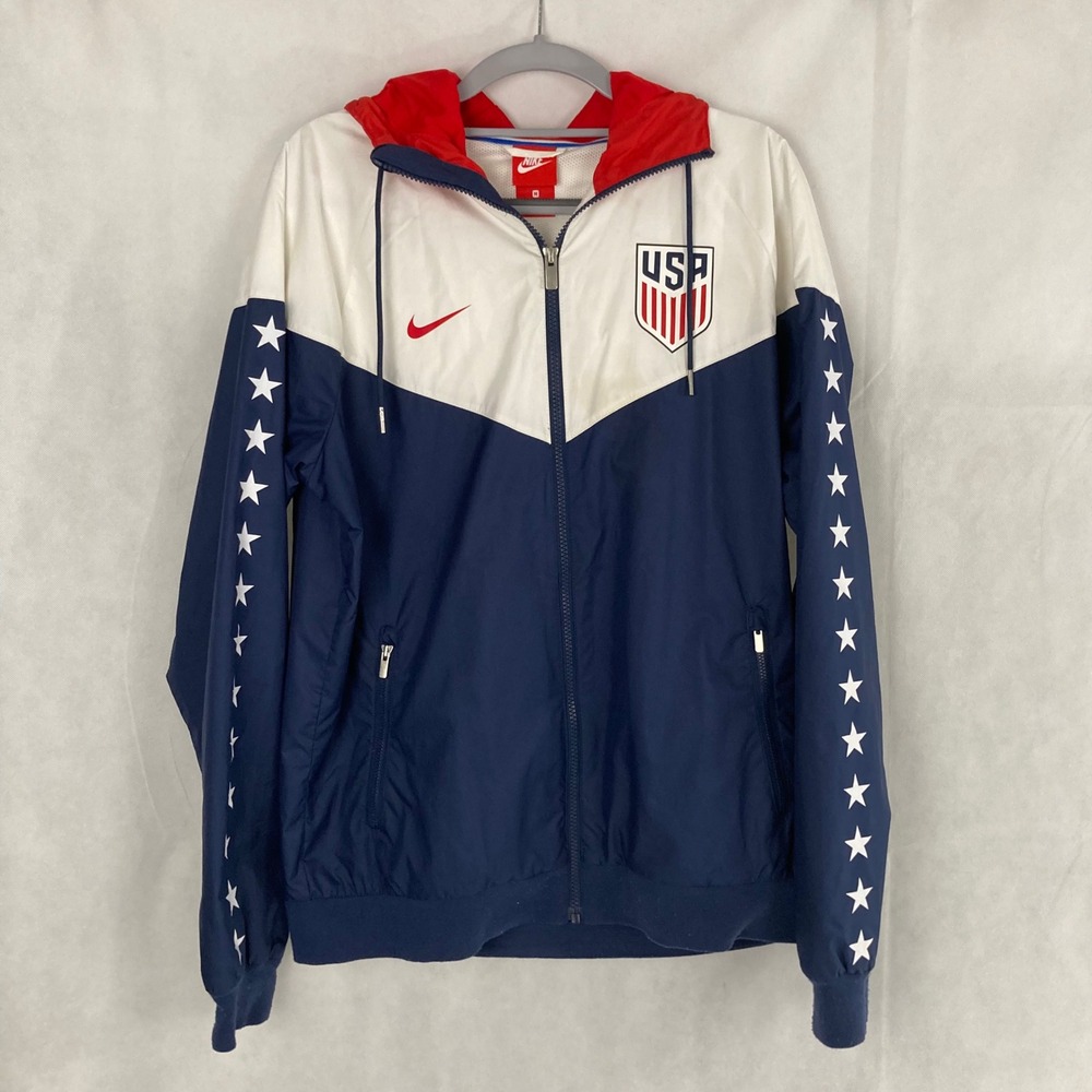 Nike USA Soccer Windrunner Jacket Mens M Blue White Red Full Zip Hood Soccer